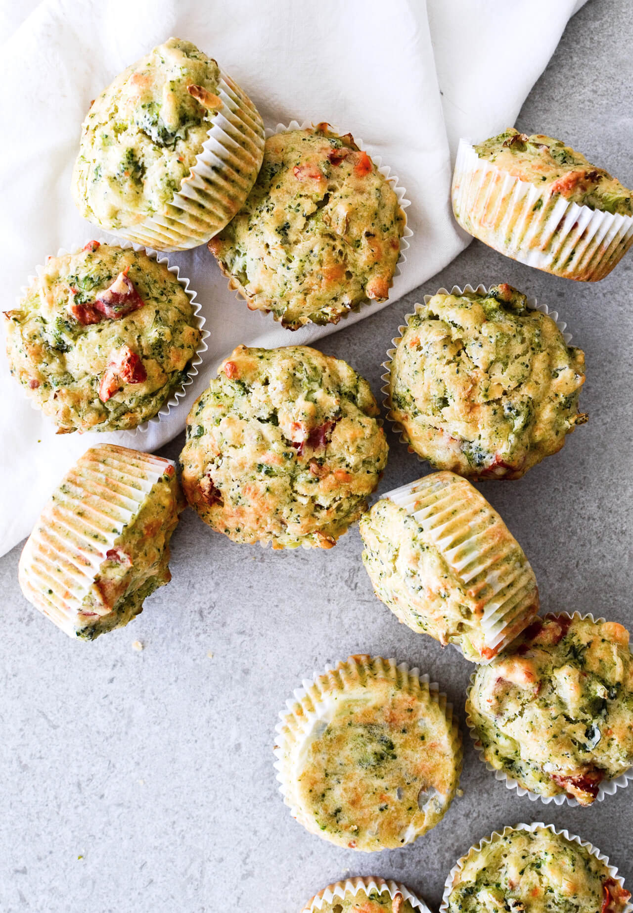 Olive oil broccoli muffins with cabbage and sun-dried tomatoes make the perfect breakfast on the go, or a side to your lunch salad or dinner meal. Great for kids too! 